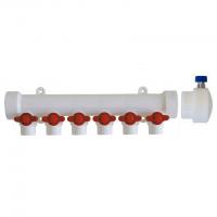 Коллектор Valfex 40х20 с синими кранами и воздухоотводчиком 4 выхода белый